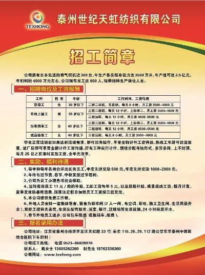 天翔纺织品厂招聘启事