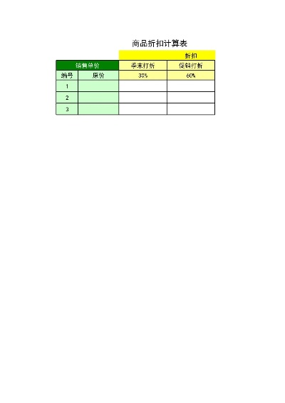 纺织品折扣表格模板图