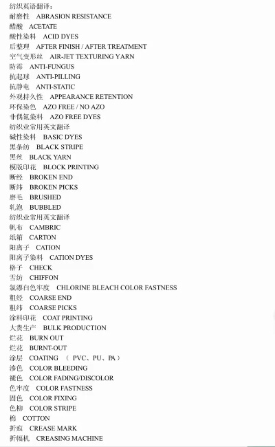 纺织品中文标签与英文口语化说明
