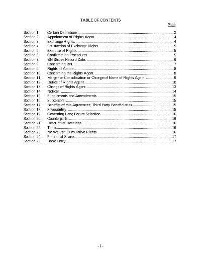 Table of Contents: